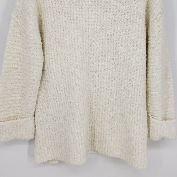 Express Chunky Ribbed Knit Turtleneck Sweater S Womens Asymmetrical Slit Cream - Picture 8 of 9